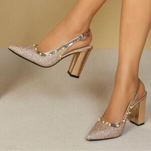 NWOT SIZE 43 approx size 10 Elegant Glitter Slingback Heelsb